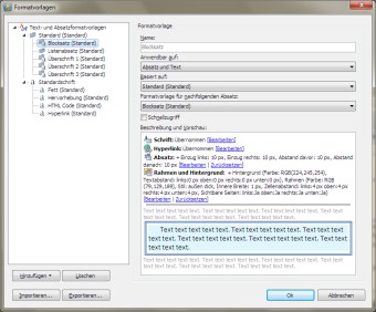 Formatvorlagenmanagementdialog