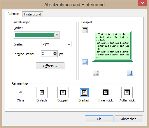 Paragraph-Umrandung and Hintergrund-Dialog Paragraph-Umrandung and Hintergrund-Dialog
