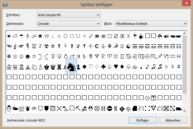 Symbol einfügen-Dialog Symbol einfügen-Dialog