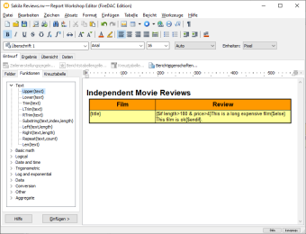 Ausdrücke und Funktionen in Report Workshop