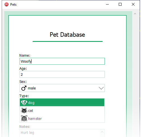 SRVControls werden verwendet, um ein Datenbankeingabeformular in einem ScaleRichView-Dokument zu erstellen